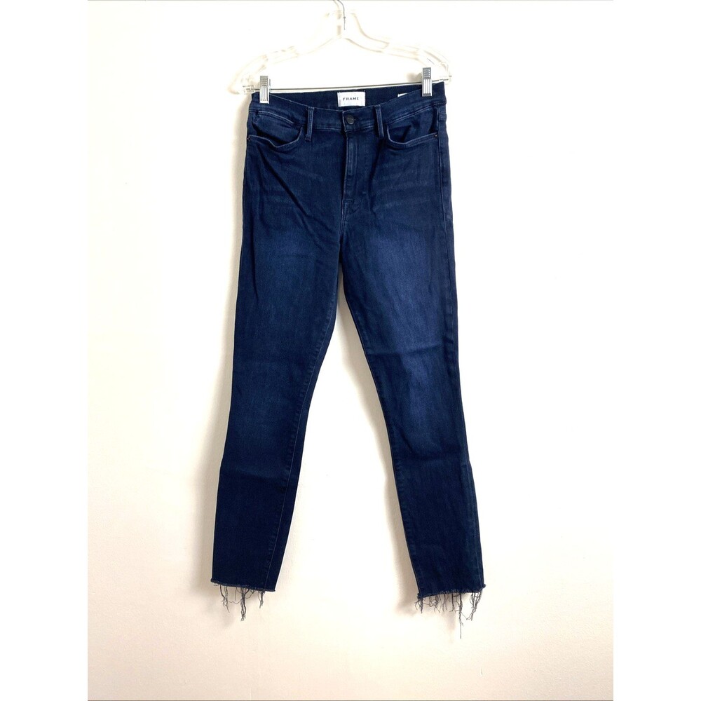 FRAME Le High Skinny Jeans Women 30 Blue Blak Dark Wash Distressed Stretch Denim